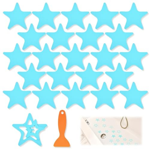 OPVYAEU 24 Pezzi Adesivi Antiscivolo per Vasca da Bagno Strisce adesive con Raschietto di Alta qualita per vasca da bagno, doccia, scale(Blu)