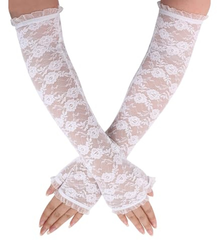 MIRKUZI Gants et moufles femme Lot de 2 gants en dentelle pour femme, gants de mariée extensibles en dentelle florale, gants en dentelle élégants (blanc)