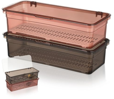 KOCKSHION 2 Piezas Caja de Utensilios de Drenaje Organizador de Cubiertos compartimientos de almacenaje Bandeja de Cubiertos de Cocina Organizador de Utensilios con Tapa