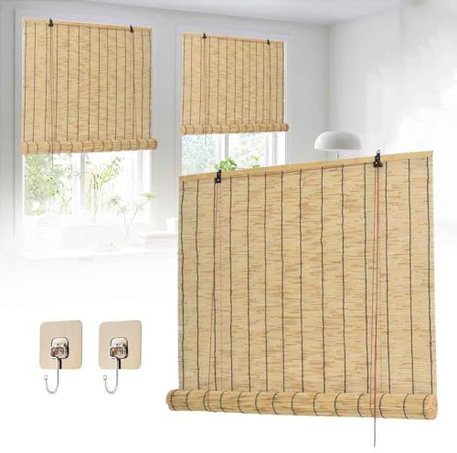 Genérico Estor Bambu Cortinas De Bambu para Exterior Blackout Persianas Enrollables De Madera Ara Cocina Filtrado De Luz Y Protección Solar UV 40 50 60 70 90 120 150 160cm