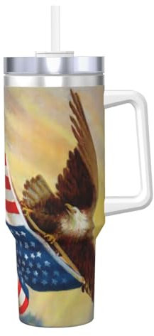 Qgwdyyjq Mug isotherme portable avec poignée Motif drapeau américain Aigle 1,2 l