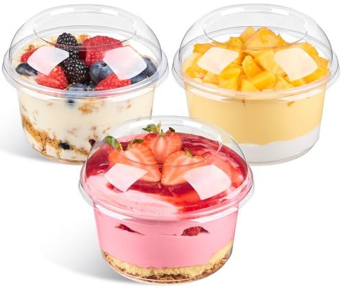 Qeirudu - 16 oz plastic dessert cups with dome lids | Clear Bowls with Lids, Party Serving Bowls for Parfait, Cake, Fruit, Freezer