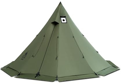 OneTigris Rock Fortress Tente tipi pour 4 à 6 personnes - Tente pyramidale avec mât de tente - 4 saisons - Colonne d'eau de 3000 mm - Pour l'extérieur, le camping, la randonnée, le trekking (vert