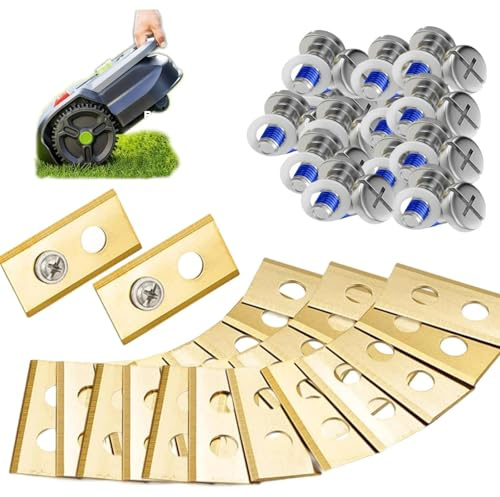 Kit de lames de rechange avec revêtement en titane, lames de rechange durables et robustes pour tondeuse à gazon robot avec rondelles et vis en plastique, pour Mammotion Luba Yuka (doré 24 pièces)