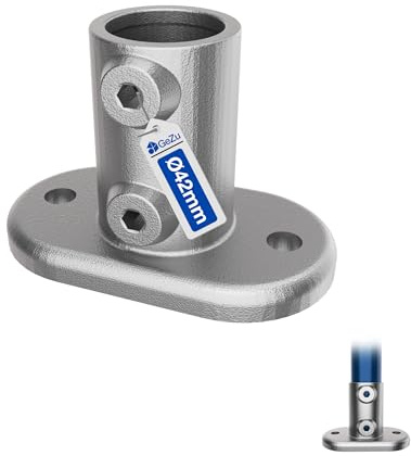 GeZu Impex Base Plate Tube Clamp Ø 42 mm | Hot Dip Galvanised Silver Railing Base Flange Clamp Pipe Handrail Fitting