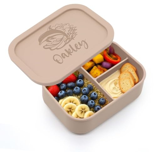Fiambrera Bento Personalizado, Fiambreras de Silicona con Nombre, 20 patrón | Fiambrera Bento de Silicona de 3 Compartimentos Personalizada, Fiambrera de 800 ml, para Microondas Lavavajillas Antiderrames