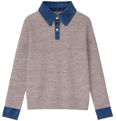 Pullover Sweater for Women Lapel V Neck Long Sleeve Knit Loose Jumper Tops Casual Sweaters Winter Clothes