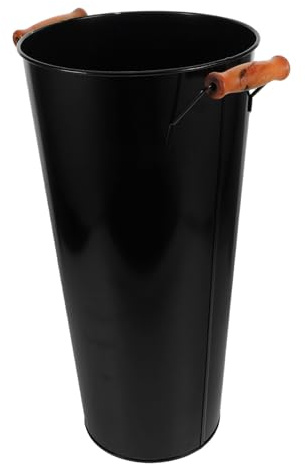 DECOMELODY Iron Coal Bin with Carry Handle, 40cm Tall round Metal Firewood Storage Bucket for Fireplace, Indoor Living Room Log and Charcoal Holder, Black