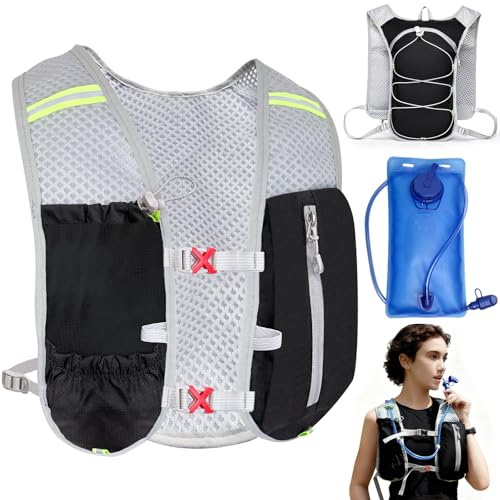Ogetok Gilet da corsa per donne e uomini, leggero, con sacca d'acqua da 2 l, per escursionismo, corsa, jogging, ciclismo, corsa, maratona, nero