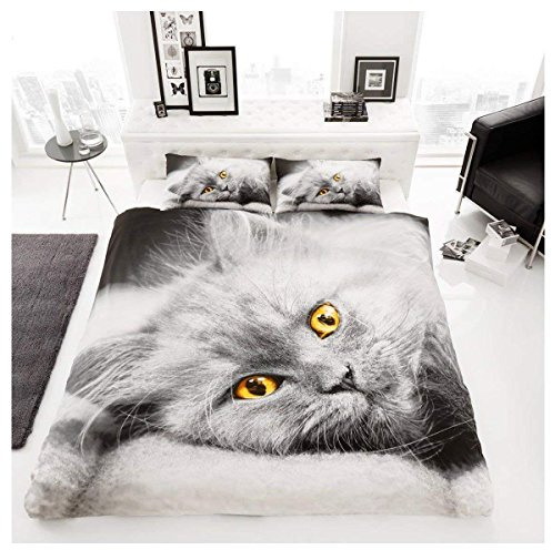 GC GAVENO CAVAILIA Microfiber Double Bedding Set - 3D Cat Duvet Cover with Pillowcases - Animal Printed Double Quilt Cover Bed Linen(200x200 cm) - Hypoallergenic Comforter Cover & All Season