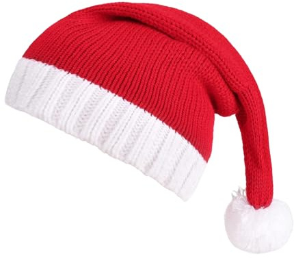 Julstickad hatt, röd mössa med pom-pom – semestermössa – för semester festival sammankomster familj vinterfirande inomhus utomhus kostym