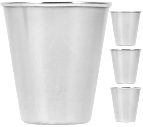 LOLIPPYY Gobelets Métal 4pcs 70ml en Acier Inoxydable, Coupe Argenté | Ambiance Bavaroise, Apprentissage Inox, Tasse Anti-déversement, Tasse Garçon Fille Inox