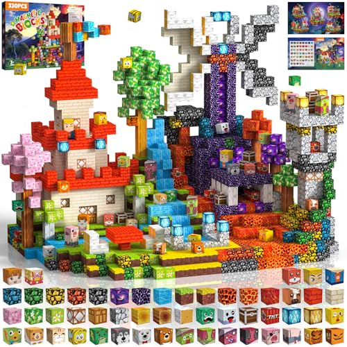 Magnetic Building Blocks 330 Pieces, 2 Cm Magnetic Block Educational STEM Montessori Toy for Kids 3-12 Years, Ideal Birthday Gift for Boys and Girls