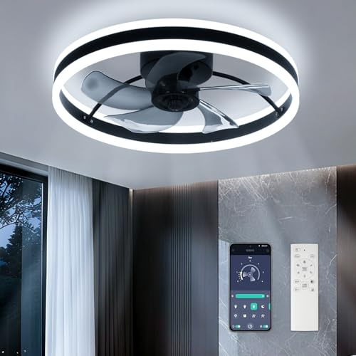Maevor Deckenventilator mit Beleuchtung 50 cm, LED Deckenlampe mit Ventilator Leise,3 Farbtemperatur und 6 Geschwindigkeiten Lampe mit Ventilator, APP/Fernbedienung Dimmbar, Deckenventilator mit Licht