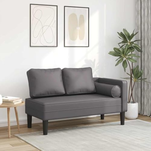 Augerqir Chaiselong med kudde, grå, konstläder, solstol som recamiere och ottoman, 116,5 x 62 x 57,5 cm, stoppning med skum för vardagsrum, sovrum, kontor