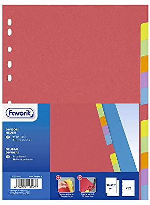 Favorit 100204882 Universal-Register für Ringbücher mit 12 farbigen neutralen Einlagen, personalisierbar, Innenformat A4, 225 g/m²
