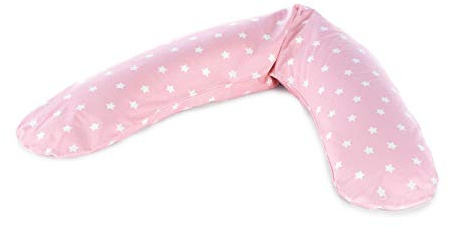 Theraline Komfort Stillkissen | gefüllt mit sandfeinen Perlen | inkl. Außenbezug Big Stars rosa | 180 cm
