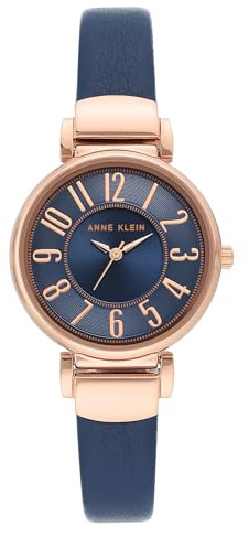 Anne Klein Women's Easy-to-Read Navy Leather Strap Watch, AK/2156NVRG