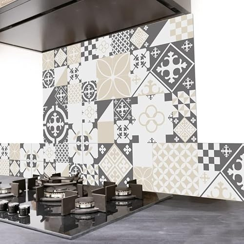 99 Déco Fond de hotte Aluminium Effet Carreaux de Ciment Gris | 70 x 60 cm