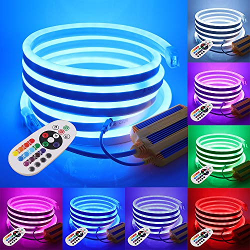 XUNATA 30m Luce al Neon Flessibile Striscia LED RGB 220V con Telecomando 24 tasti, Kit Luce 5050 Trasformatore Impermeabile 1500W