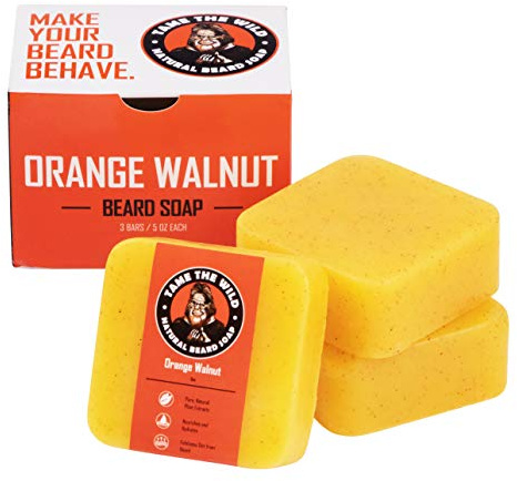 Tame the Wild Premium Beard Wash for Men - Natural Beard Soap & Shampoo Conditioner in 1 - Face & Body Wash & Scrub - Shea Butter & Coconut Oil - 3 Pack of 5oz Bars