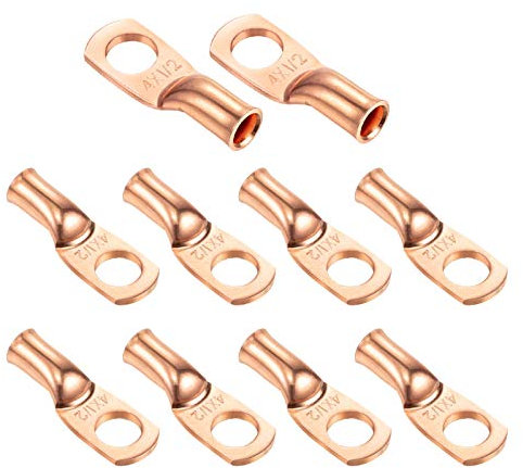 Ampper Heavy Duty Copper Wire Lugs, UL Eyelets Ring Crimp Copper Terminal Connectors for Battery Cable Ends and More (4 Awg, 1/2 Ring, 10 Pcs)