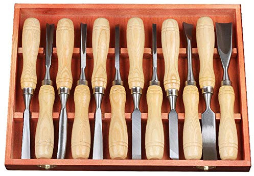 Del mismo tamaño de madera tallando las herramientas conjunto de 12 con la caja de madera - Formones Cinceles Cuchillo de trinchar para principiantes, aficionados y profesionales