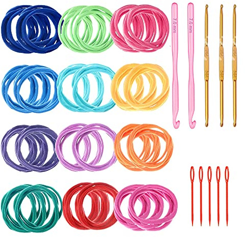 Allazone 394 Stück Webstuhl Knitting Loom Set Loom Topflappen Schlaufen Strickring Rahmen mit Elastische Seil Kinder DIY Basteln Werkzeug, 12 Farben Topflappenschlaufen mit Häkelnadel