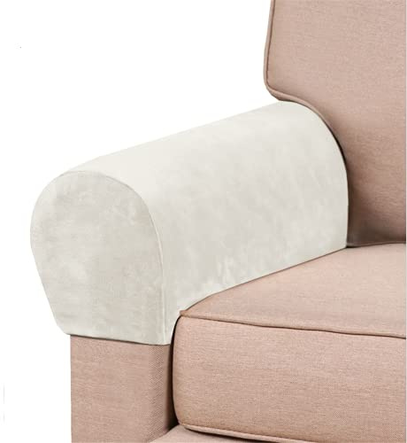 GAMUKAI 2 Pack Velvet Stretch Armrest Covers - Non Slip Sofa Chair Covers, Soft Elastic Arm Protectors for Living Room Couch, Office Chair, Recliner (White)