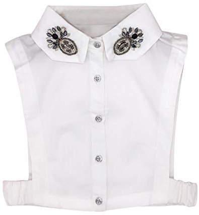 Kragen Damen Hälfte Bluse Shirt Abnehmbare Blusenkragen mit Perle Blumen Deko Fake-Kragen Frauen Kleider Tops Zubehör Einfarbig Solid Weiß Mode