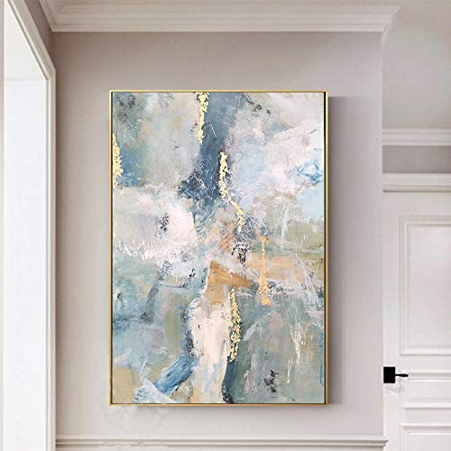 Blattgold Bild Kunst Moderne Abstrakte Ölgemälde Gedruckt Auf Leinwand Wandkunst Für Wohnzimmer Dekoration Kunstwerk 70x120cm (27,5x47in) Innenrahmen