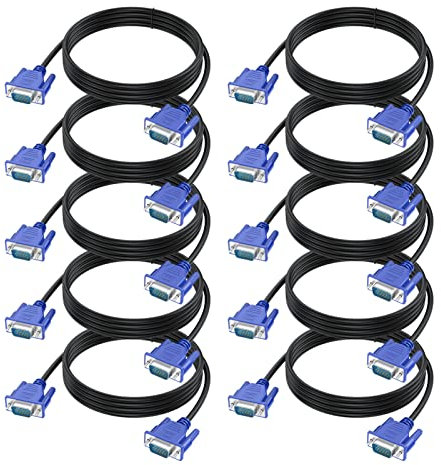 Cavo VGA a VGA da 6 piedi, confezione da 10 pollici, cavo da VGA a VGA 1080P Full HD maschio a maschio HD15 per computer PC monitor laptop TV proiettore (10, 6 piedi)