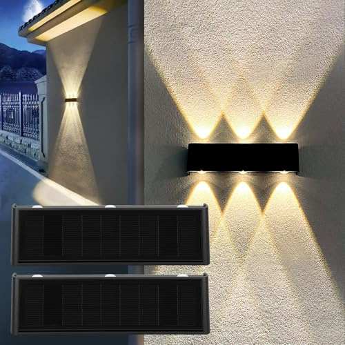 Mrzxy Solar Lights Outdoor Waterproof 3000K Warm Aluminum Up and Down Wall Sconce Dusk to Dawn 2PACK for Outside, Sign, Yard