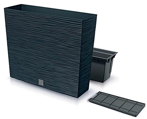 Prosperplast Blumenkasten mit Einsatz | aus robustem Kunststoff | Anthrazit | wetterfest und UV-beständig | 58 x 18 x 49,8 cm | ideal für Garten, Terrasse und Balkon