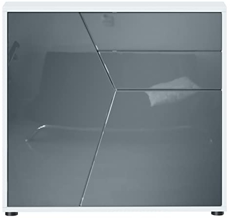 Vladon Sideboard Benny, Made in Germany, Kommode mit 2 Türen und 2 Schubladen, Weiß matt/Grau Hochglanz (79 x 74 x 36 cm)
