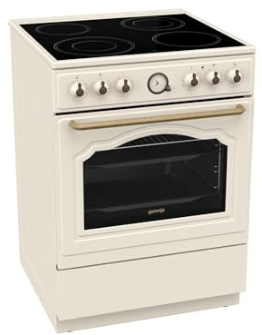 Gorenje Classico GECS 6 B70CLI - Stufa elettrica con piano cottura in vetroceramica, design retrò, 60 cm, 71 litri, chiusura delicata, riscaldamento rapido, AirFry/ExtraSteam/Pizza Mode/AquaClean