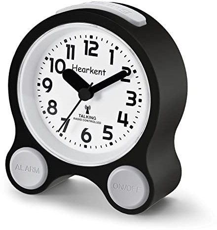 Hearkent Reloj atómico parlante 5 juegos de alarmas separadas que hablan en inglés agradable, masculino o femenino, conmutable por voz (negro)