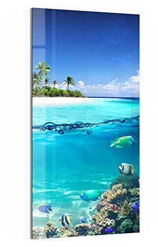 DEQORI Glas-Magnettafel | 50x100 cm groß | Motiv Insel im tropischen Meer | Memo-Board aus Glas | Magnetboard inkl. Magnete, Stift & Tuch für Küche & Büro | Tafel magnetisch & beschreibbar