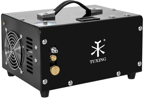 TUXING 4500Psi Pcp Air Compressor, Adjustable Pressure,Oil/Water-Free,Built-in Drain System,Powered by Car 12V DC or Home 220V AC with Adapter (Included),Pump for PCP Air Rifles and Airguns