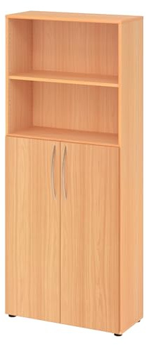 bümö Mehrzweckschrank 80cm breit, Aktenschrank o. Schuhschrank hoch, Regal Schrank-Kombi, Küchenschrank in Buche aus Holz, Vorratsschrank & Haushaltsschrank mit Metallgriffen