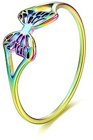 Gualiy Edelstahl Ring Damen, Mehrfarbig Ring Damen Hohler Schmetterling Ring Größe 54 (17.2)