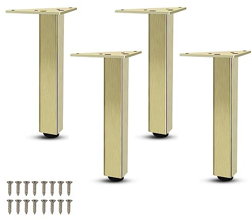 4 Stück Ersatz Möbelfüße Höhenverstellbare Metall Tischbeine Metall Tischbeine Aluminiumlegierung Schrankfüsse,für Stühle,TV-Schrank,Sofa,Nachttisch,Couchtische,mit Schrauben (40cm(15.7in),Gold)