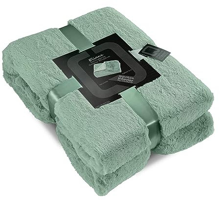 Quantum Interior Felldecke, Kuscheldecke extra weich, Wendedecke in Felloptik Rabbit fur, Überwurf, Fellimitat -Kuscheldecke ca. 150x200 cm (Salbei)