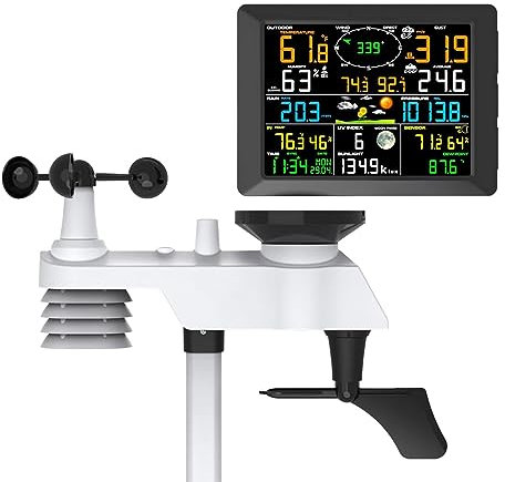 AnzAga 7-in-1 Weather Station, 10 in Large Color Display, Digital Home Weather Station Indoor Outdoor