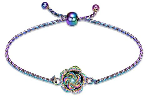 VCCWYQK Bracelet urne funéraire en forme de fleur de rose pour femme - Bijou urne funéraire pour cendres - Réglable - Mémorial Keepsake Rose - Bracelet urne - Porte-cendres, No Gemstone