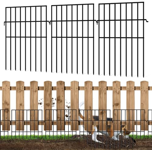 KYATE 25 barriere da giardino per animali, 8,2 m (L) x 43,2 cm (H) senza scavare, pannelli di recinzione antiruggine per cani, conigli, scoiattoli, nero