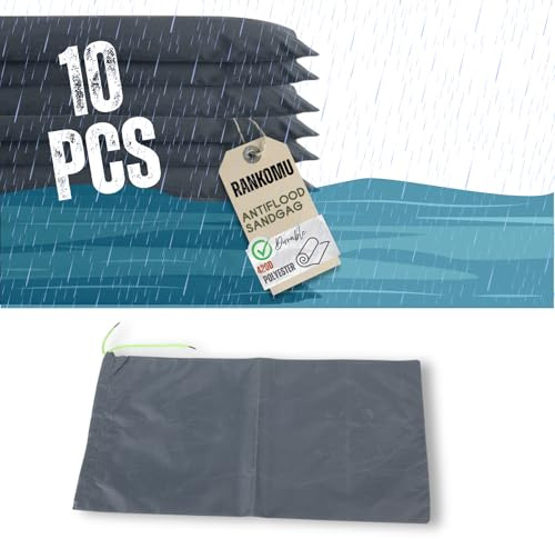 Rankomu Saco de Arena sin Arena para inundaciones, 10PCS 25 * 50cm Sacos de Arena con cordón para barreras de Agua de poliéster 9.8x19.7in, para sótano Garaje Tienda(Gris)