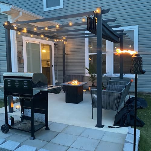 PURPLE LEAF Pergola mit LED 3 × 4 m Wasserdicht Stabil Winterfest, Grau | 14.6 m 24 LED Licht, Verstellbares Schiebedach, Verbesserte Garngefärbter Stoff, UPF 50+, Robustes Alu-Rahmen, Pavillon