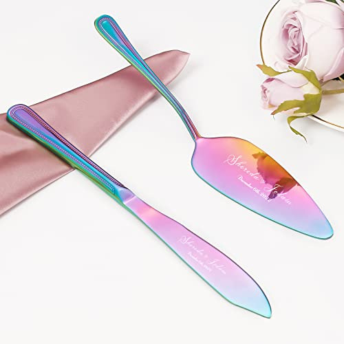 Juego de Cuchillos para Pastel, Personalizado Juego de Corte de Pastel de Acero Inoxidable, Juego de Cuchillo Y Servidor Para Pastel de Boda, Juego de Corte de Tarta, Navidad Cumpleaños (Arcoíris)