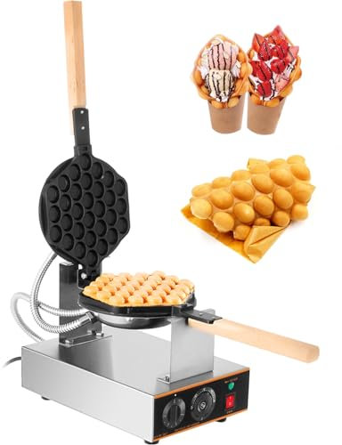 Bubble Waffle Maker 1400W Electric NonStick Pan Stainless Steel 180 Degree Rotating Cake Waffle Machine for Snack Shop Cafe or Home Commercial Grade Single Head Easy to Use and Clean